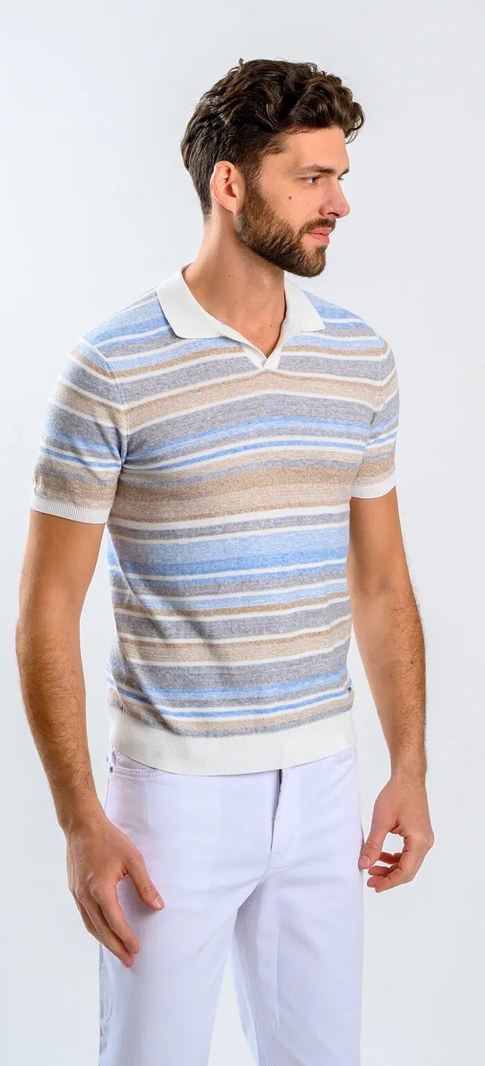 Alain Delon polo maglia slim fit a righe terra