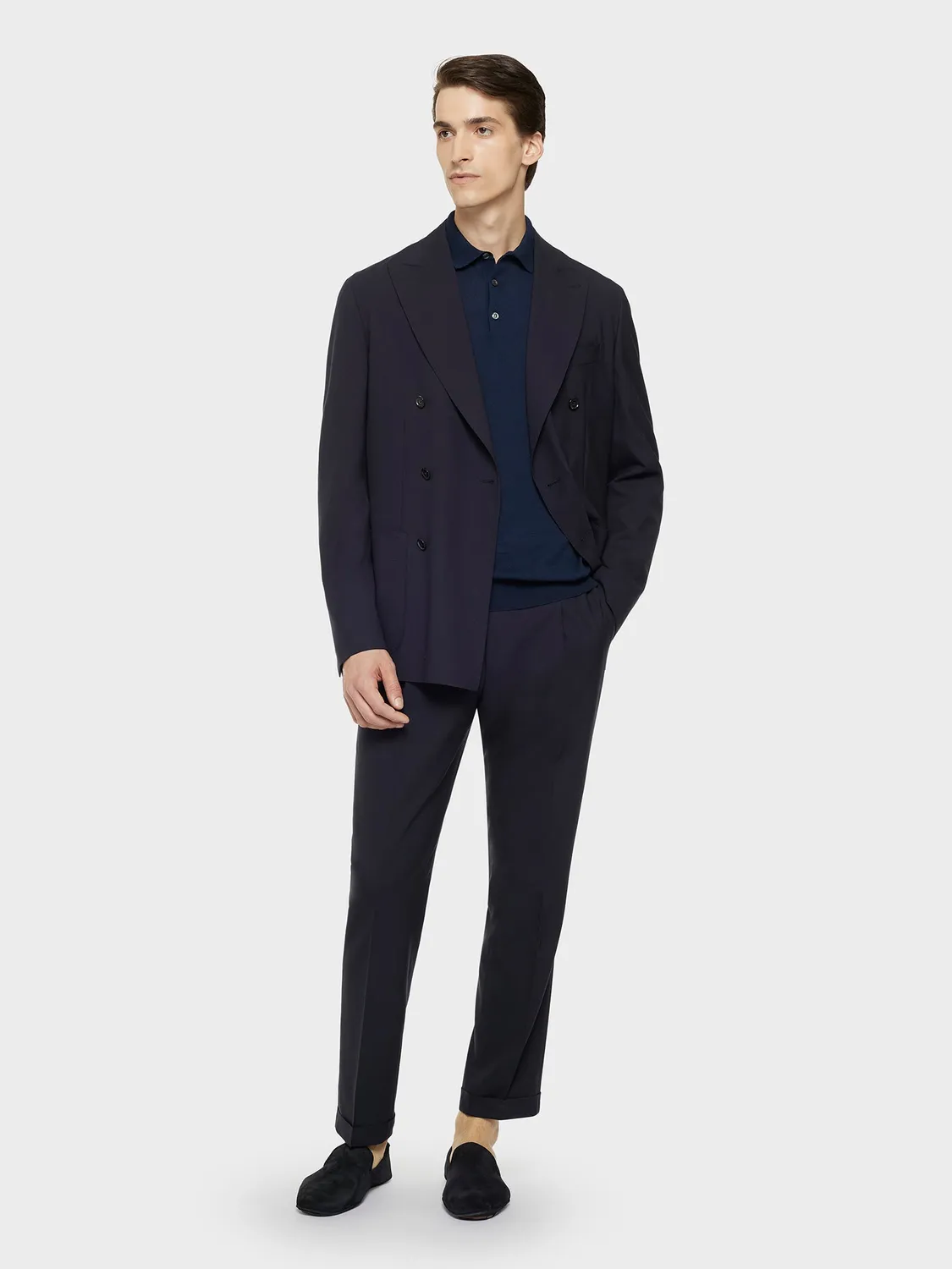 Caruso Norma pantalone carrot fit lana blu navy