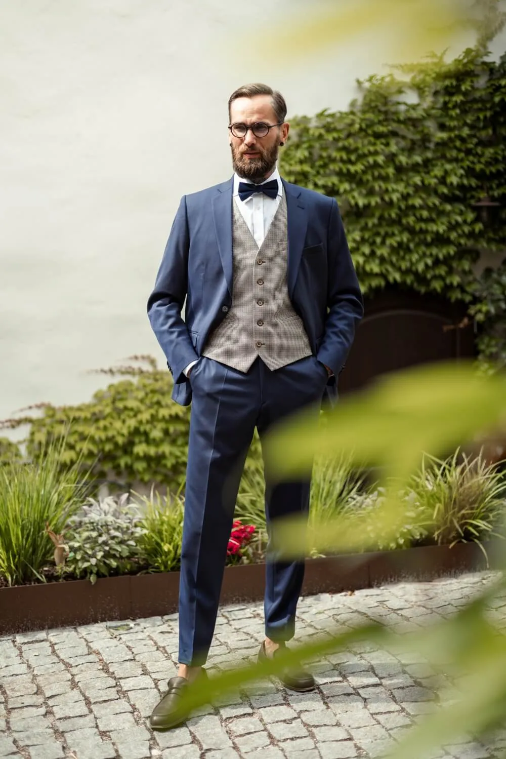 Alain Delon abito slim fit blu navy monopetto elasticizzato