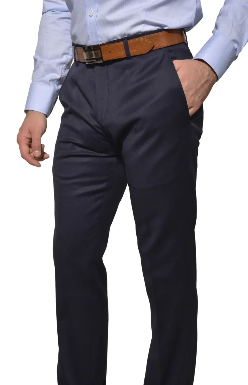 Alain Delon pantalone abito blu slim fit lana