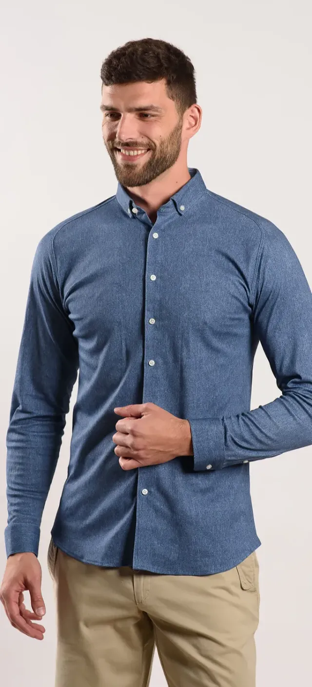 Alain Delon Stretch Extra Slim camicia denim blu jersey
