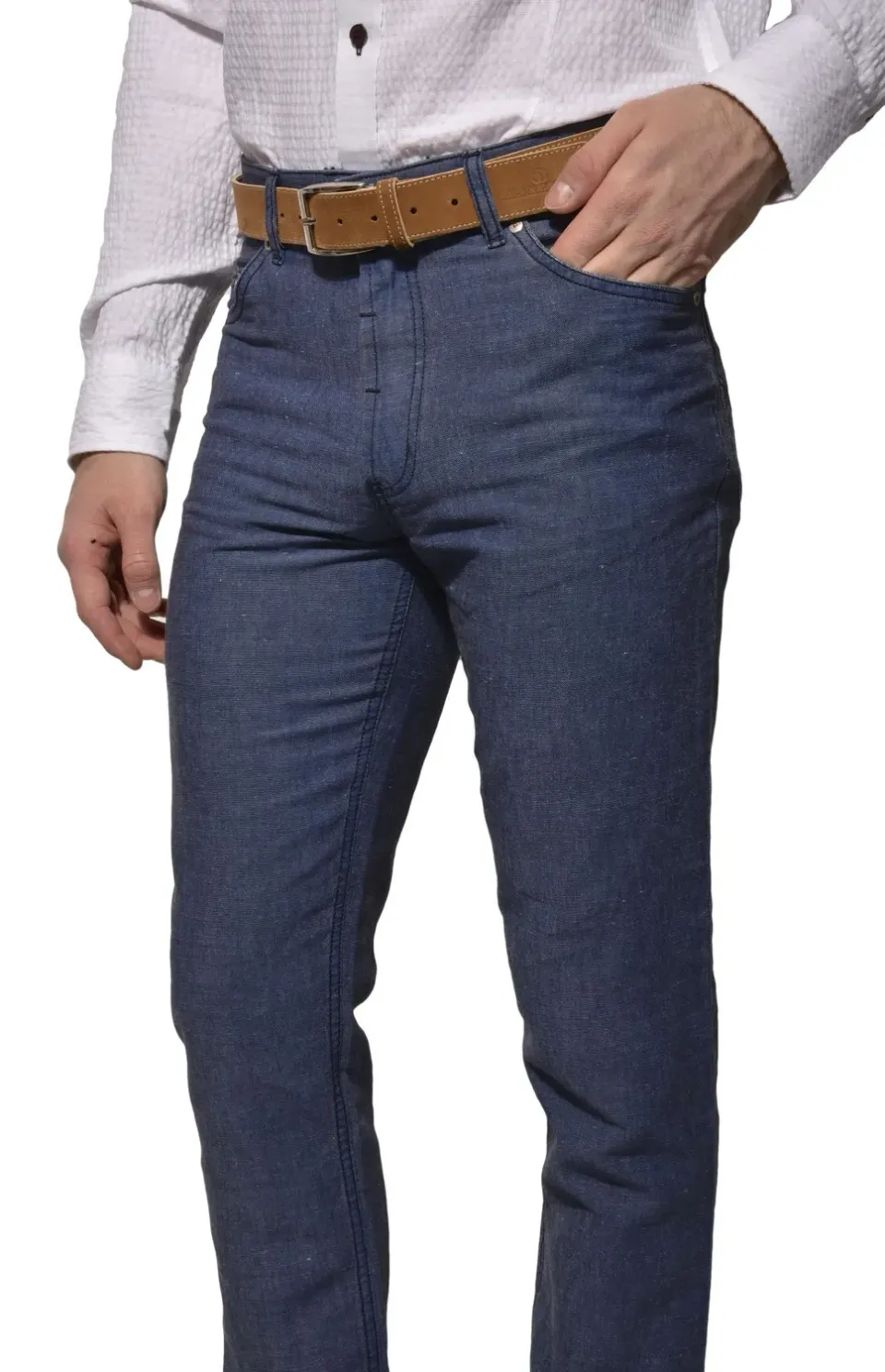 Alain Delon pantaloni primaverili blu cotone lino