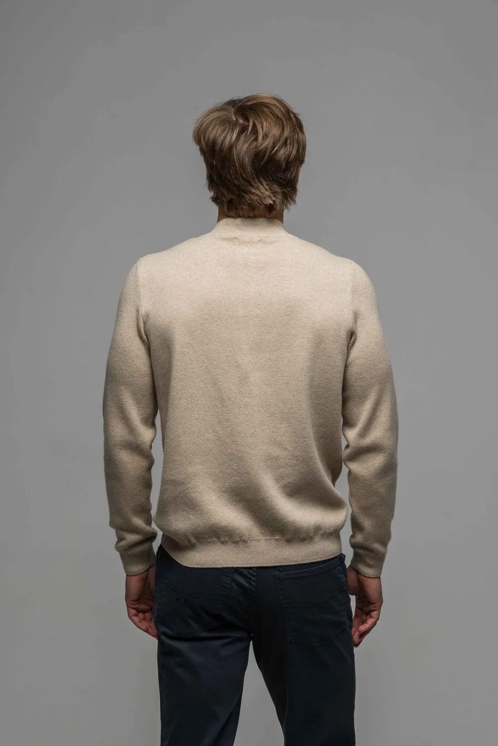 Alain Delon Maglione Beige Zip Cotone Cashmere