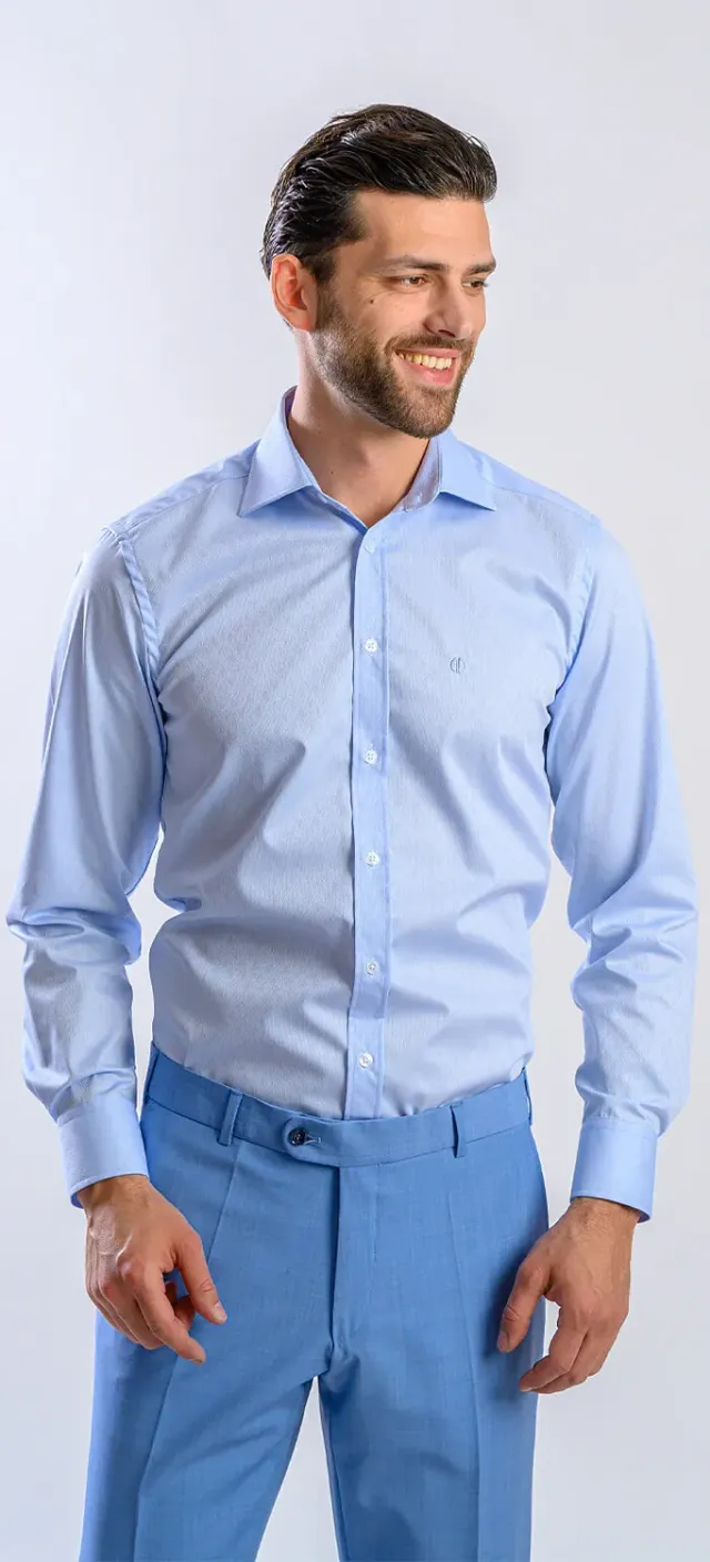 Alain Delon camicia extra slim blu micro fantasia cotone