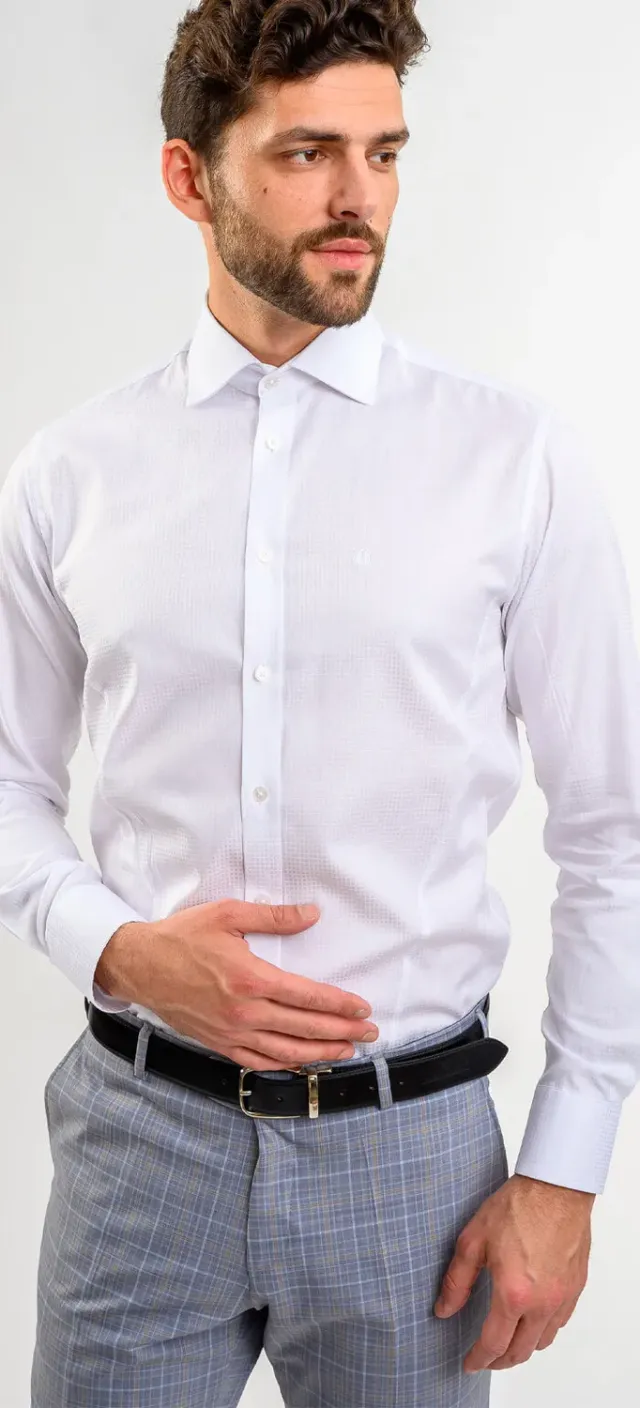 Alain Delon White Extra Slim camicia bianca a quadri 38 39