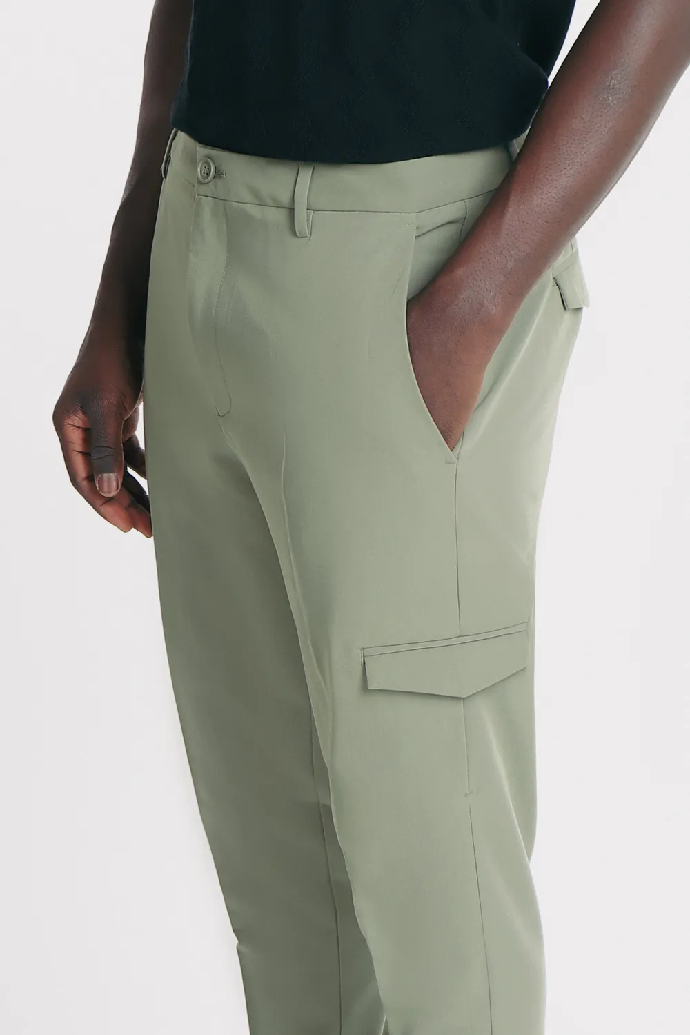 Sonny Bono pantaloni stretch tascone verde militare
