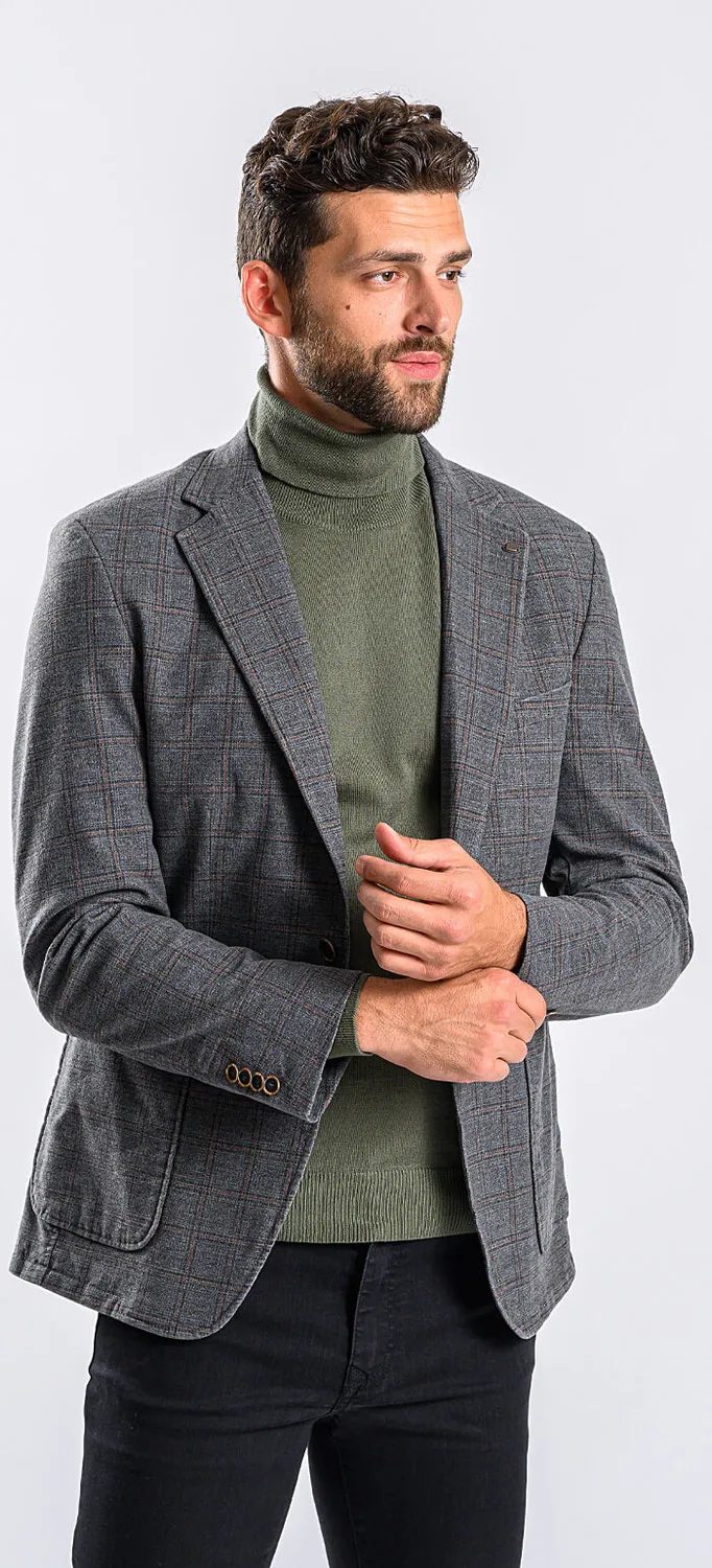 Alain Delon blazer cotone grigio quadri marroni 50