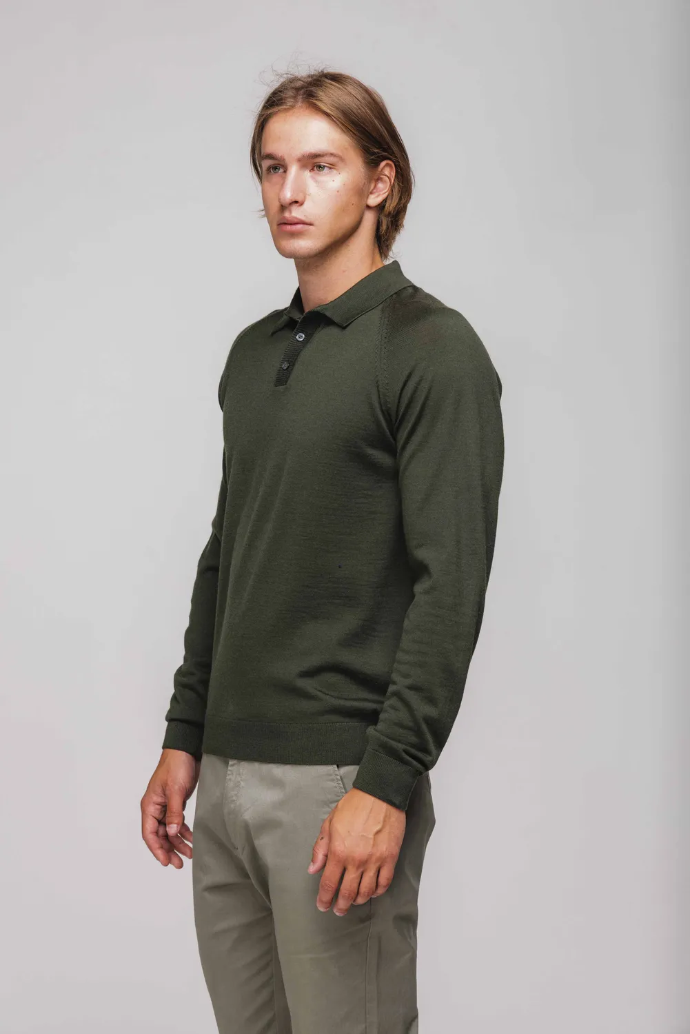 Alain Delon polo maglia verde manica lunga lana