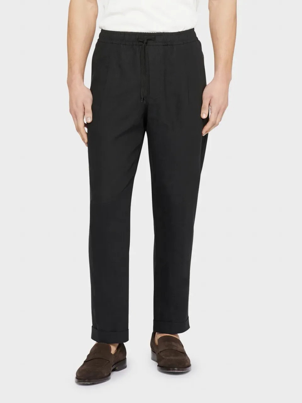 Caruso Pantalone Lino Nero Elastico Coulisse