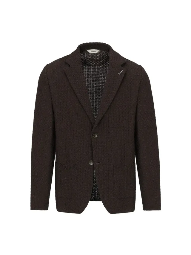 Paoloni Giacca maglia waffle marrone misto cotone