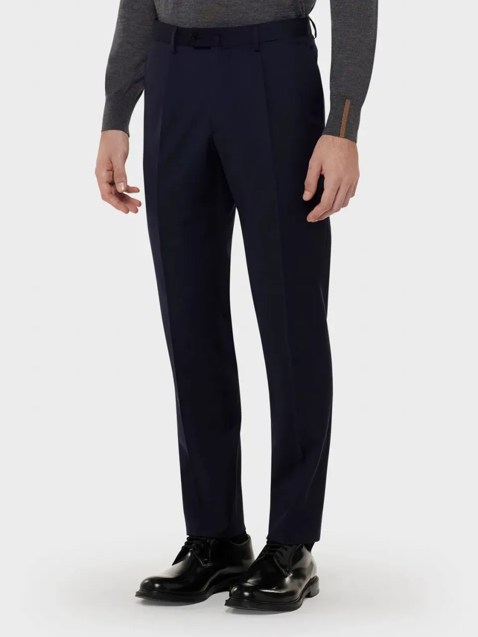 Caruso pantalone lana blu slim anti-piega Houdini