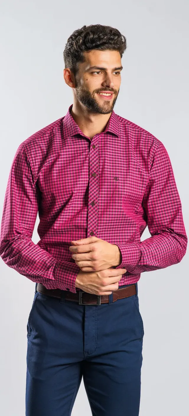 Alain Delon camicia viola quadri extra slim