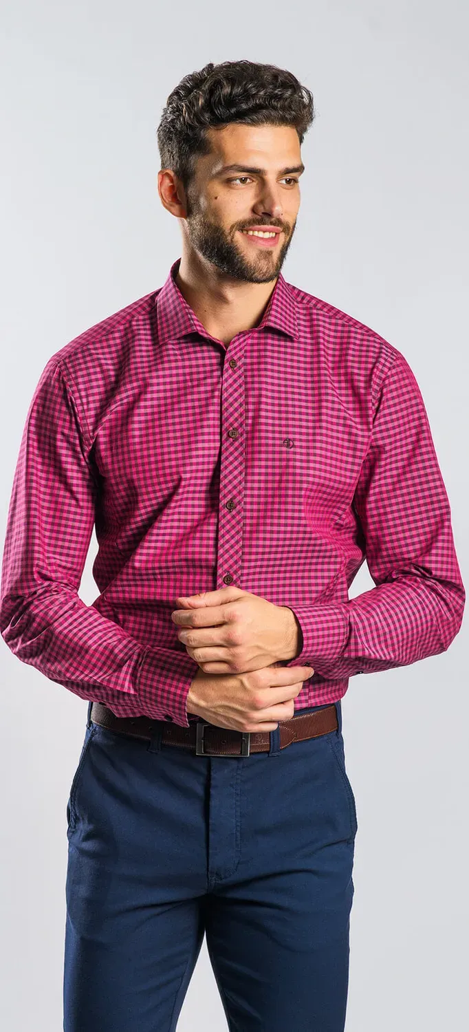 Alain Delon camicia viola quadri extra slim