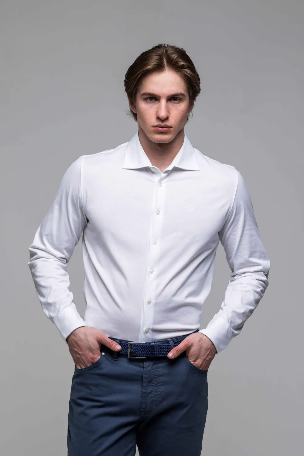 Alain Delon White Stretch camicia bianca extra slim fit