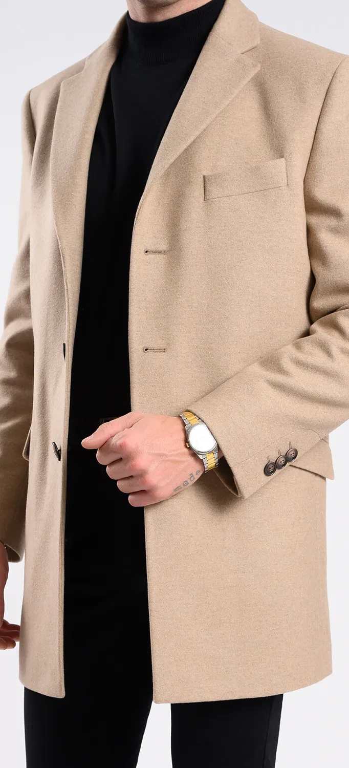 Alain Delon cappotto beige lana slim fit tasche pattina
