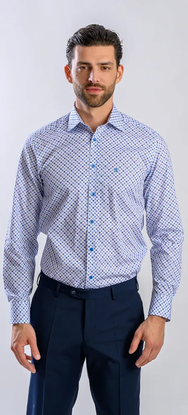 Alain Delon camicia bianca fantasia blu Extra Slim Getzner