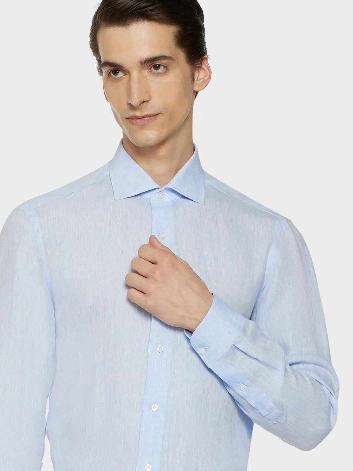 Caruso camicia slim lino azzurra uomo