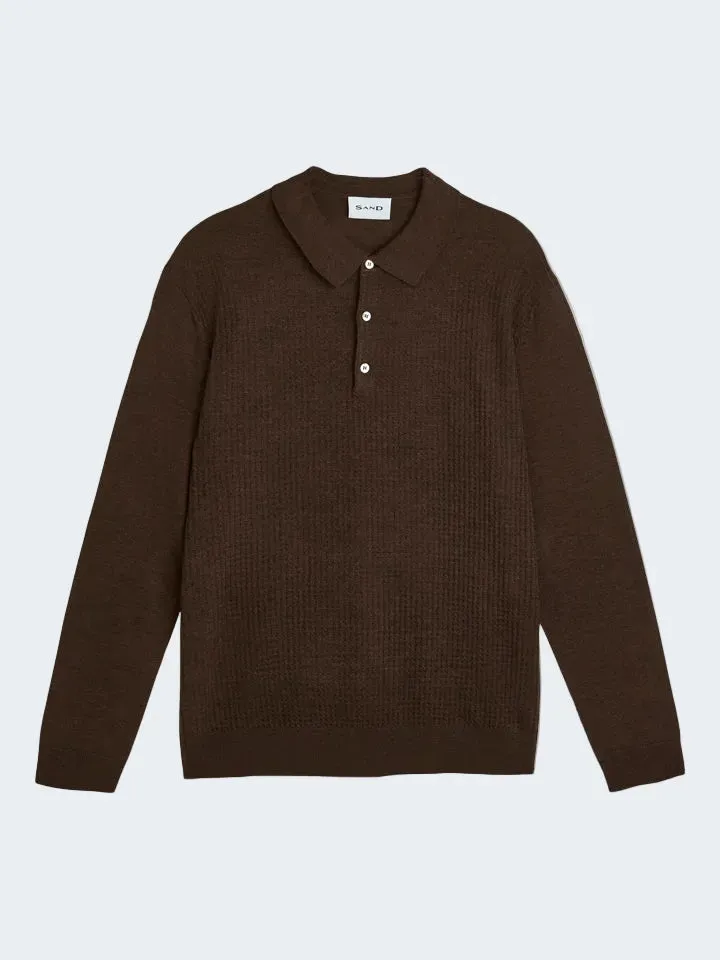 Sand Menswear Retro Polo lana merino marrone manica lunga