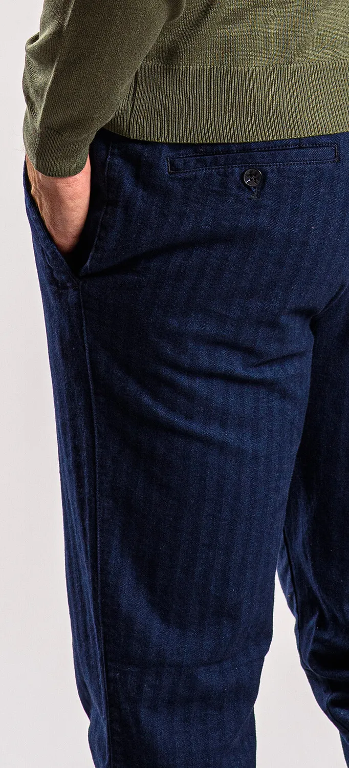 Alain Delon pantalone cotone blu rigato slim fit