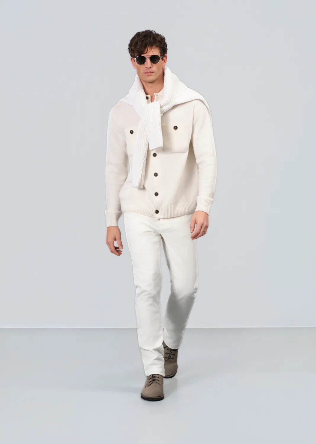 Sand 5650 Trani cardigan lana agnello bianco