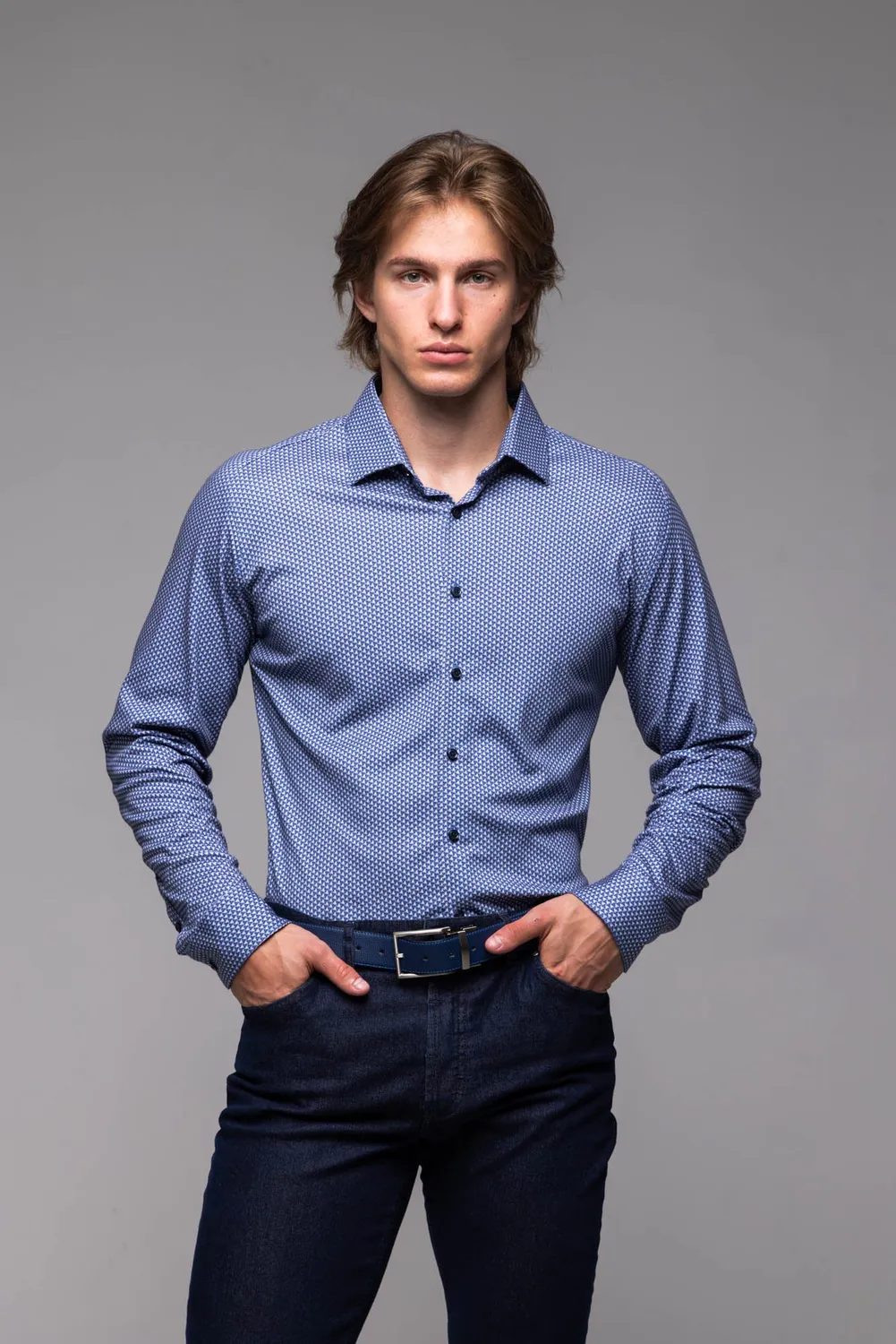 Alain Delon camicia bianco blu jersey extra slim