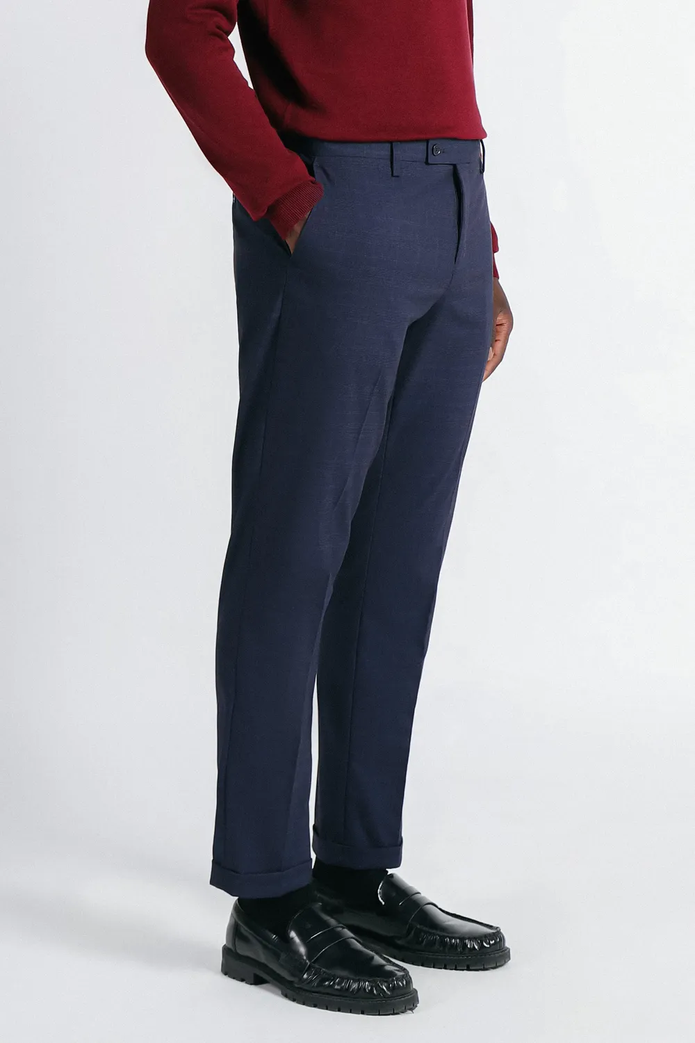 Sonny Bono pantalone da abito quadri bleu comfort fit