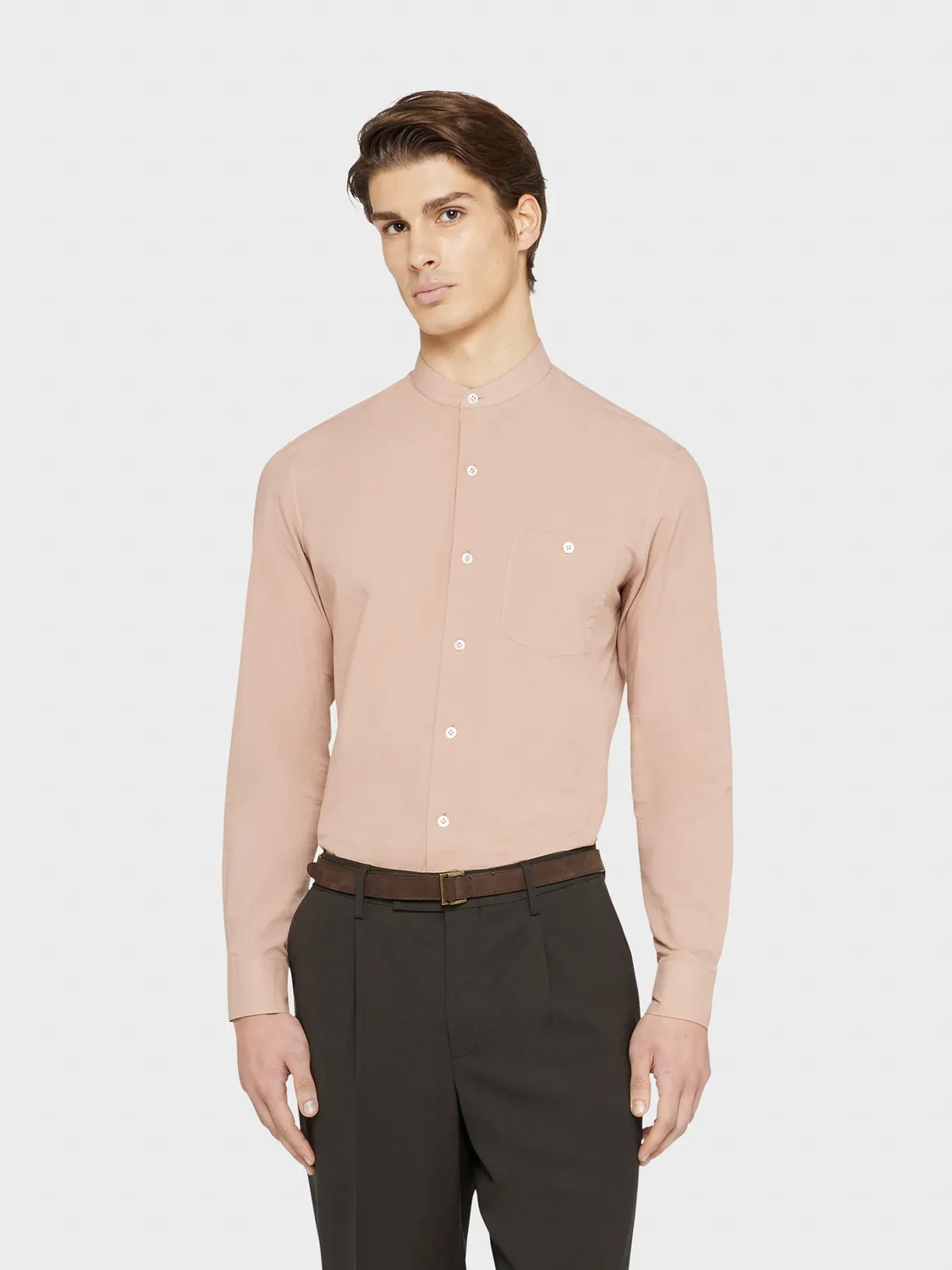 Caruso camicia coreana cotone rosa antico