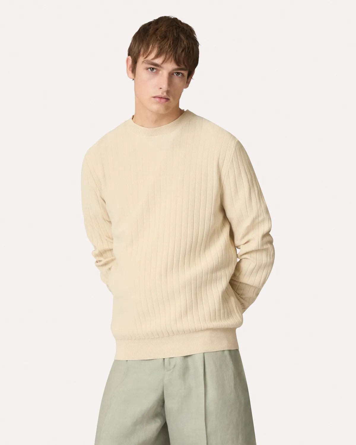 Lardini maglione girocollo panna piquet cotone