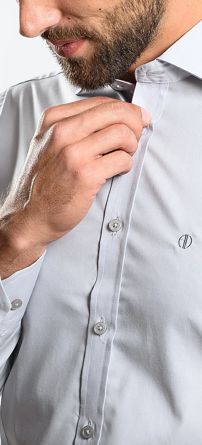 Alain Delon camicia grigia extra slim fit cotone