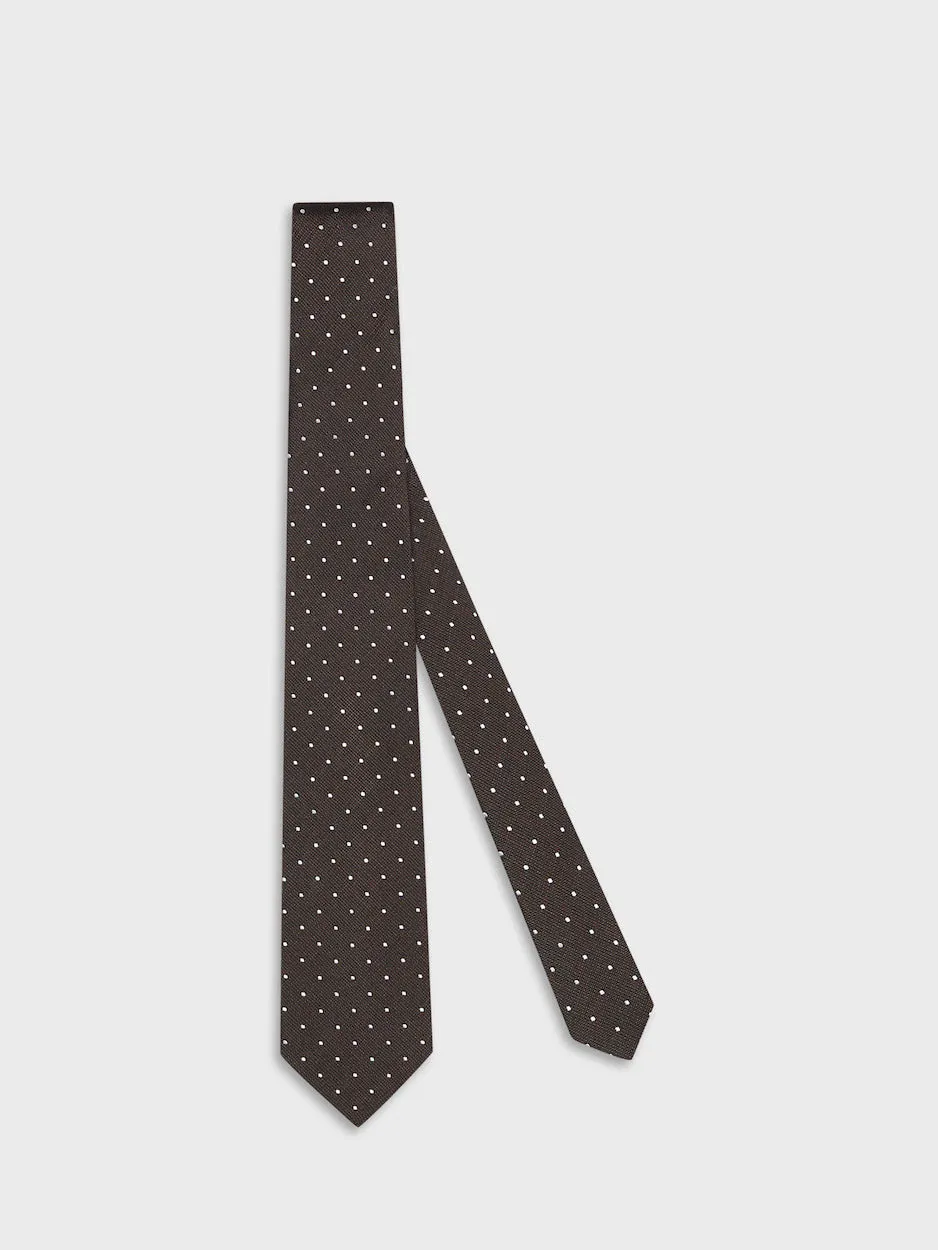 Caruso Norma cravatta seta jacquard marrone a pois