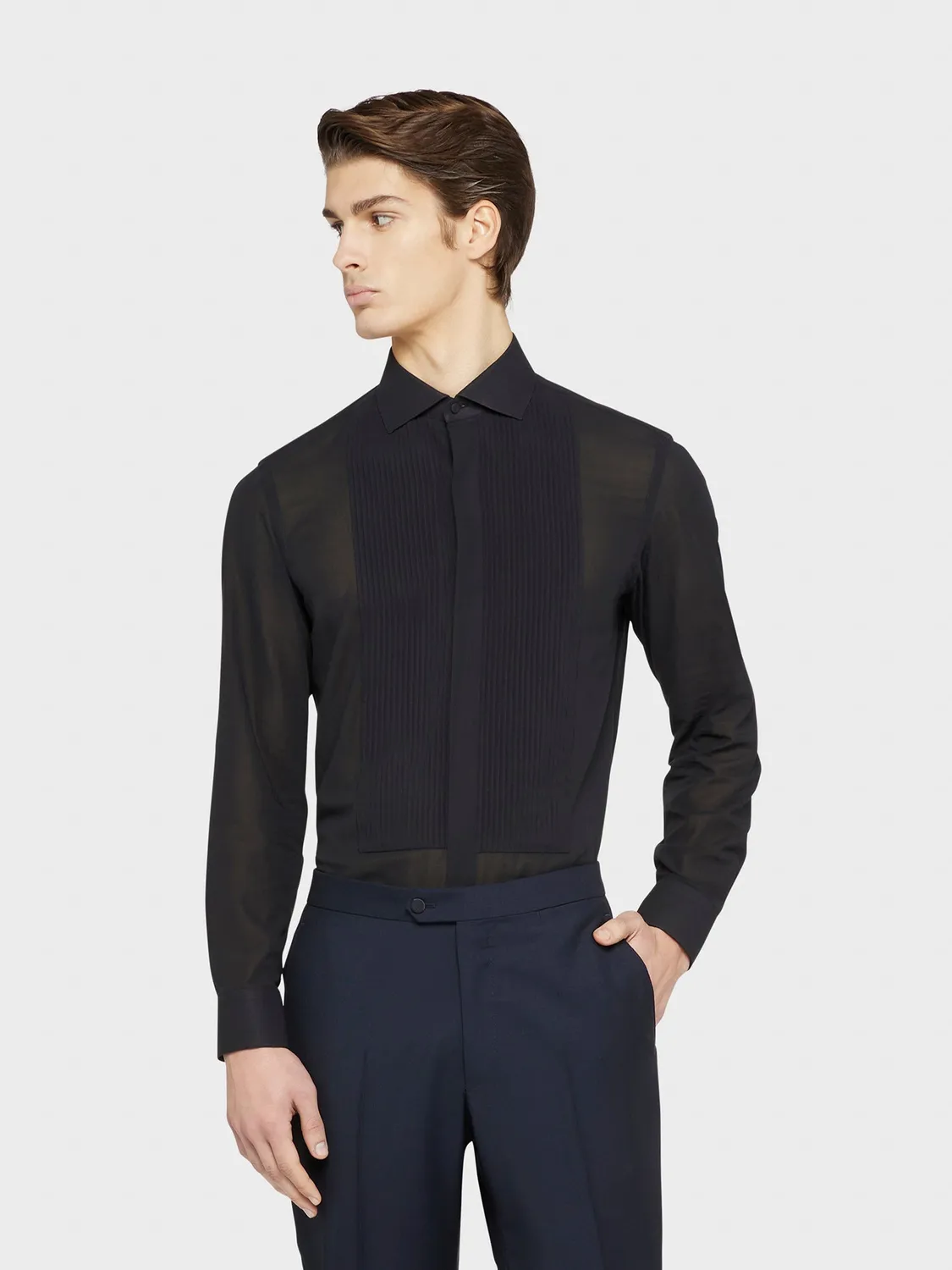 Caruso camicia slim cotone nero popeline sera
