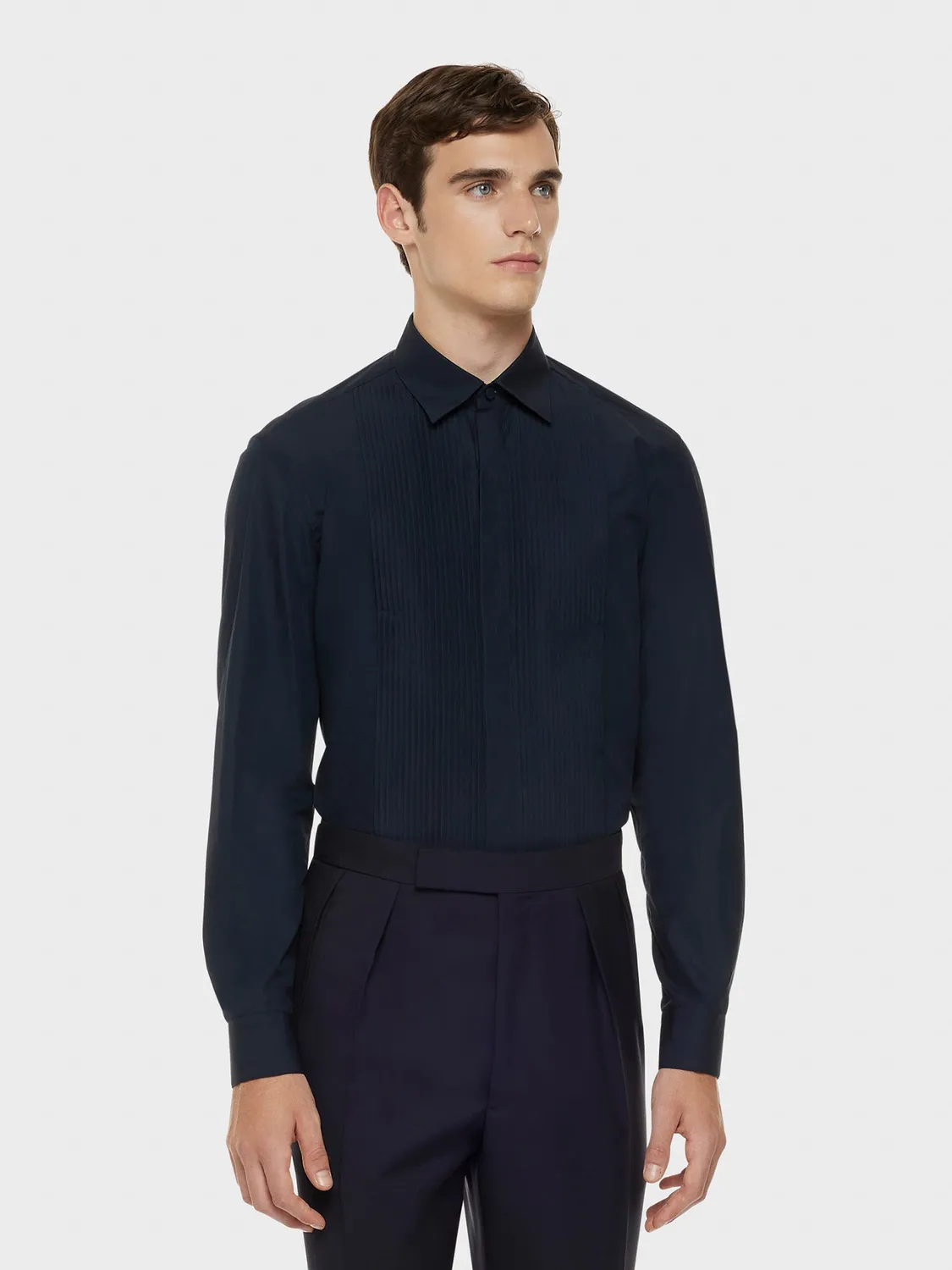 Caruso Manon camicia cerimonia cotone blu notte slim