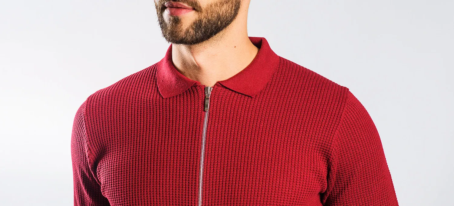 Alain Delon Bordeaux maglione zip slim fit fantasia
