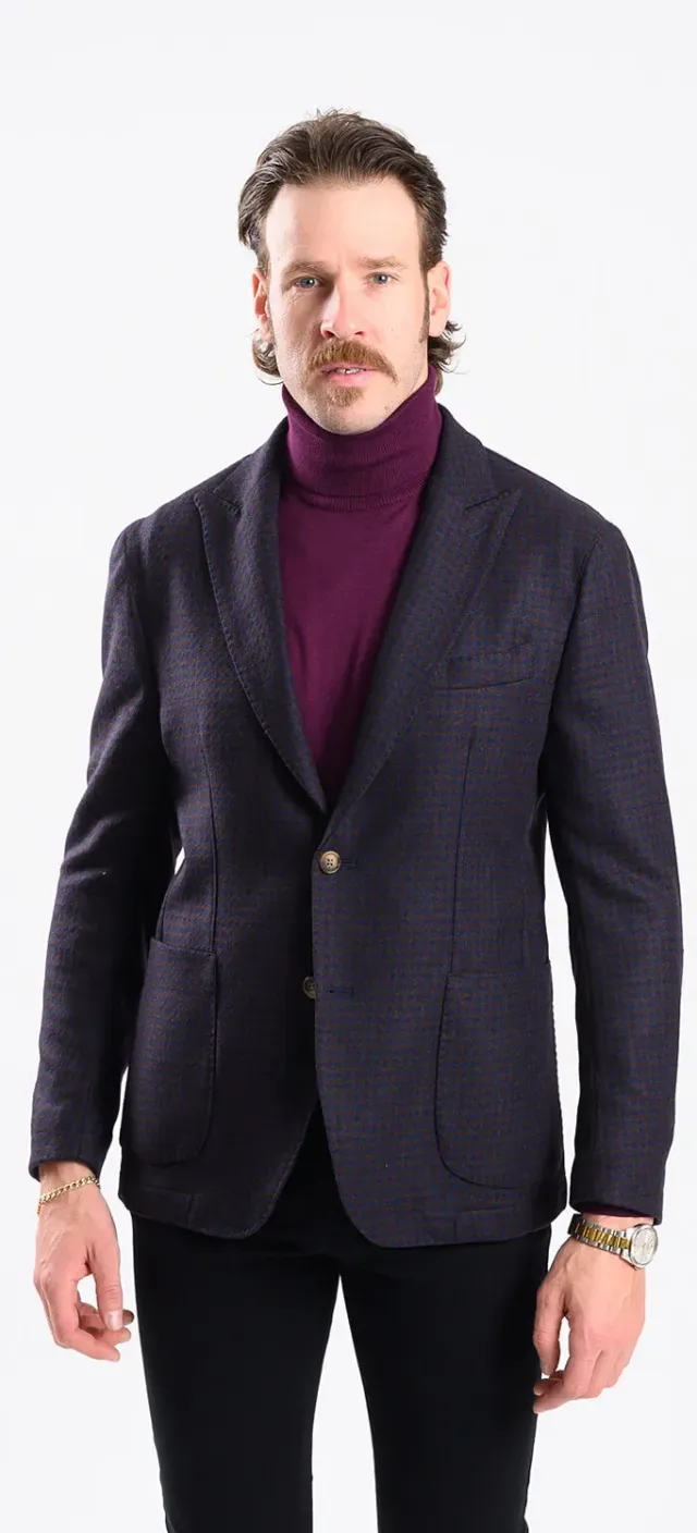 Alain Delon Giacca Bordeaux Lana Fantasia Slim