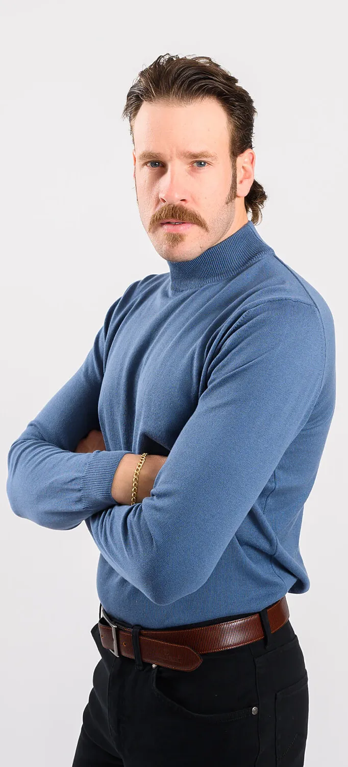 Alain Delon dolcevita azzurro cotone slim fit