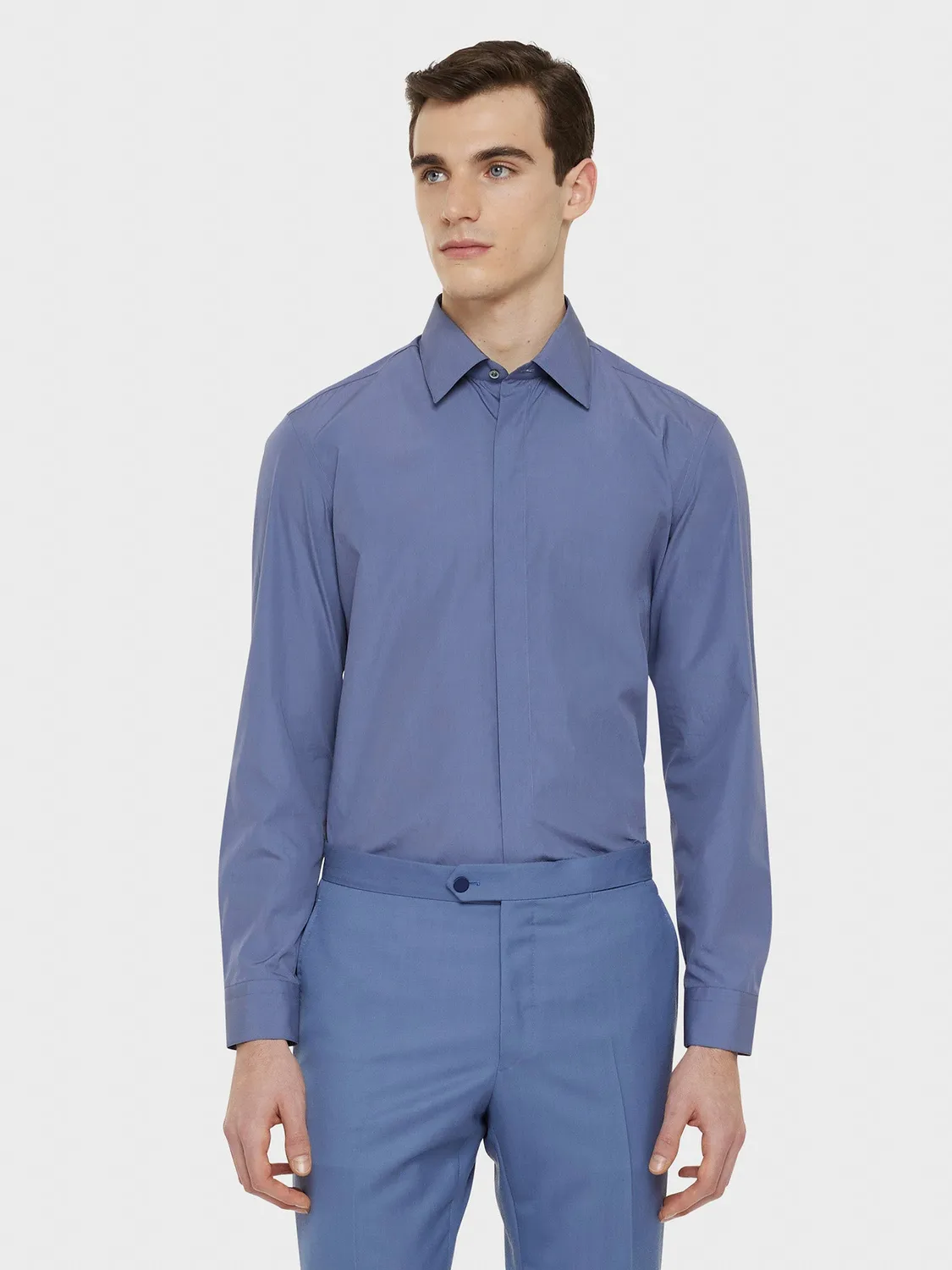 Caruso Butterfly Camicia Slim Cotone Azzurra Popeline