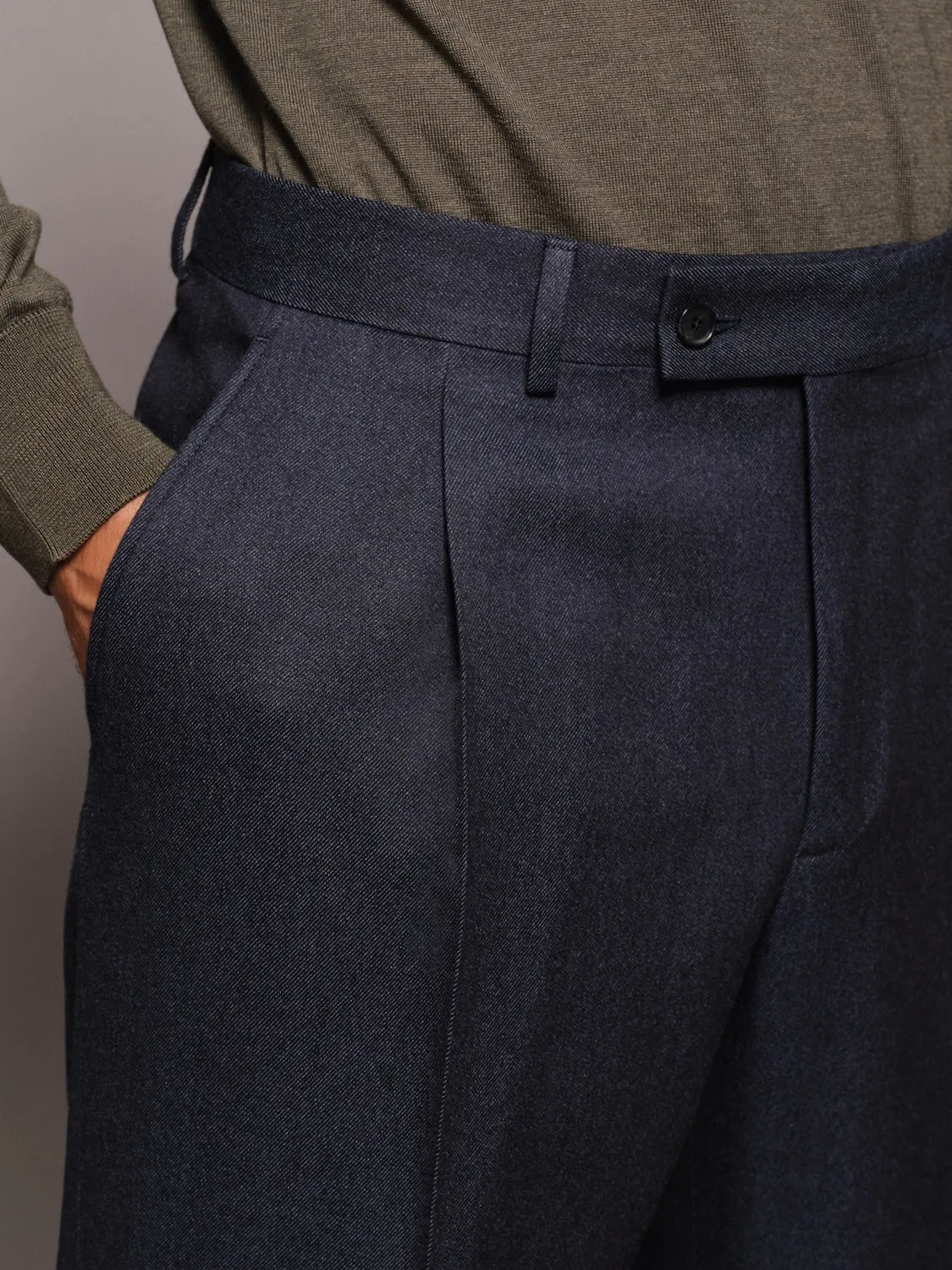 Caruso Norma pantalone comfort lana denim blu