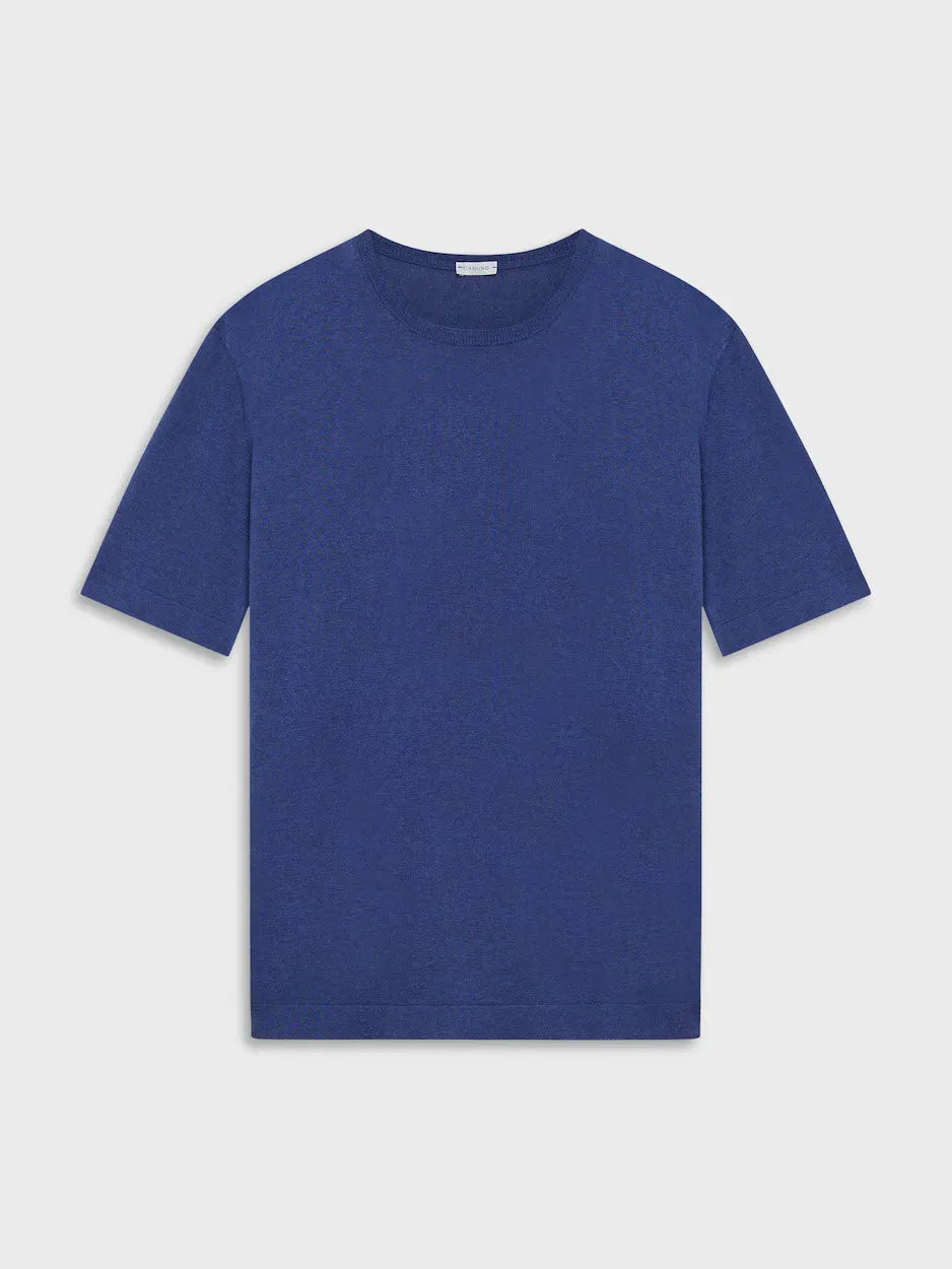 Caruso T-Shirt Maglia Seta Cotone Blu Costine