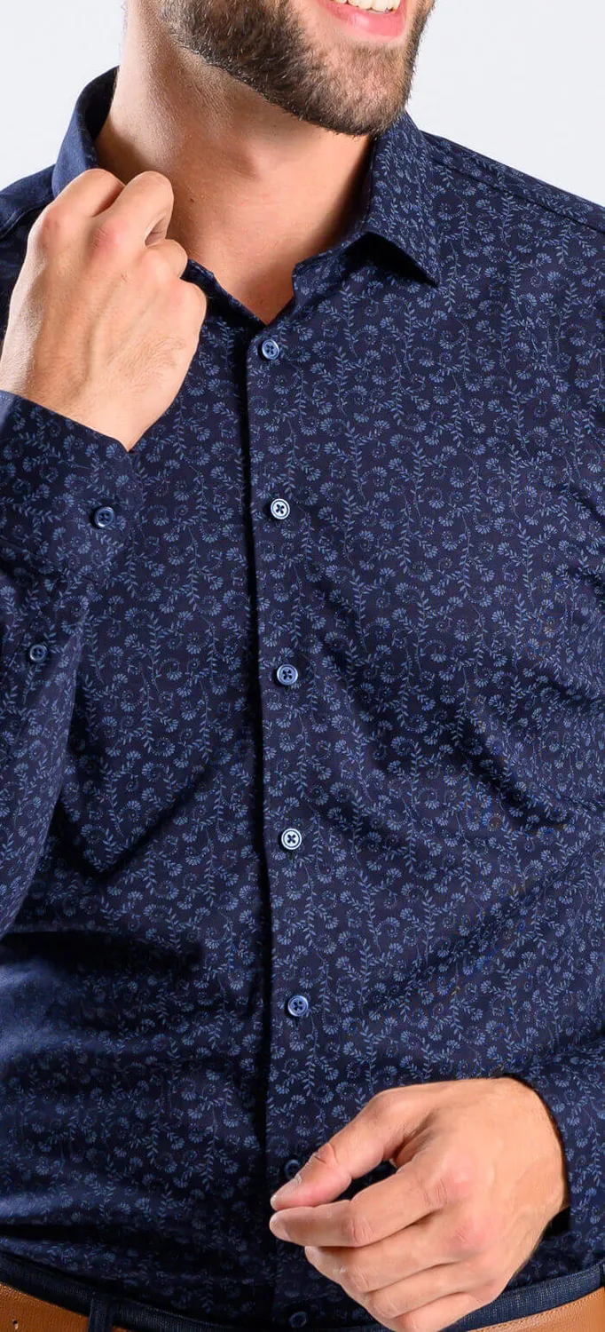 Alain Delon Stretch Extra Slim Fit camicia blu fantasia
