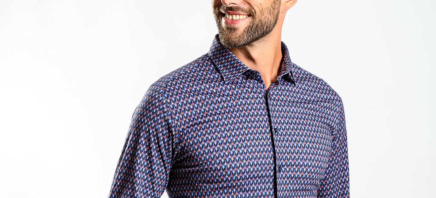 Alain Delon Camicia Extra Slim Fit Blu Fantasia Stretch