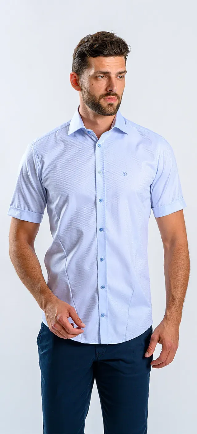 Alain Delon camicia azzurra manica corta extra slim fit