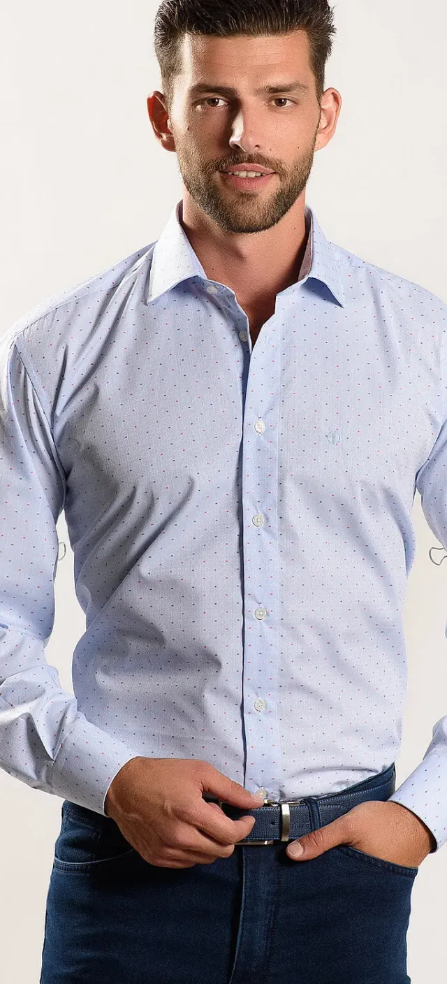 Alain Delon camicia classic fit blu fantasia cotone
