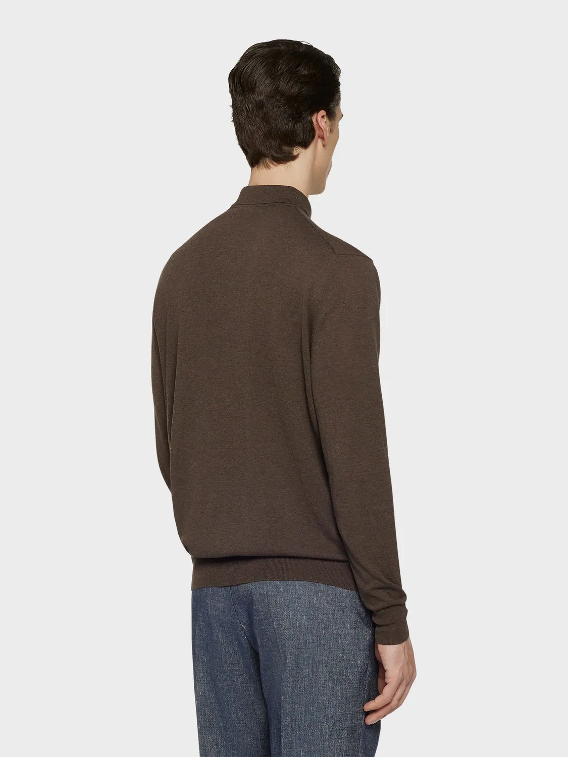 Caruso polo maniche lunghe cotone marrone costine
