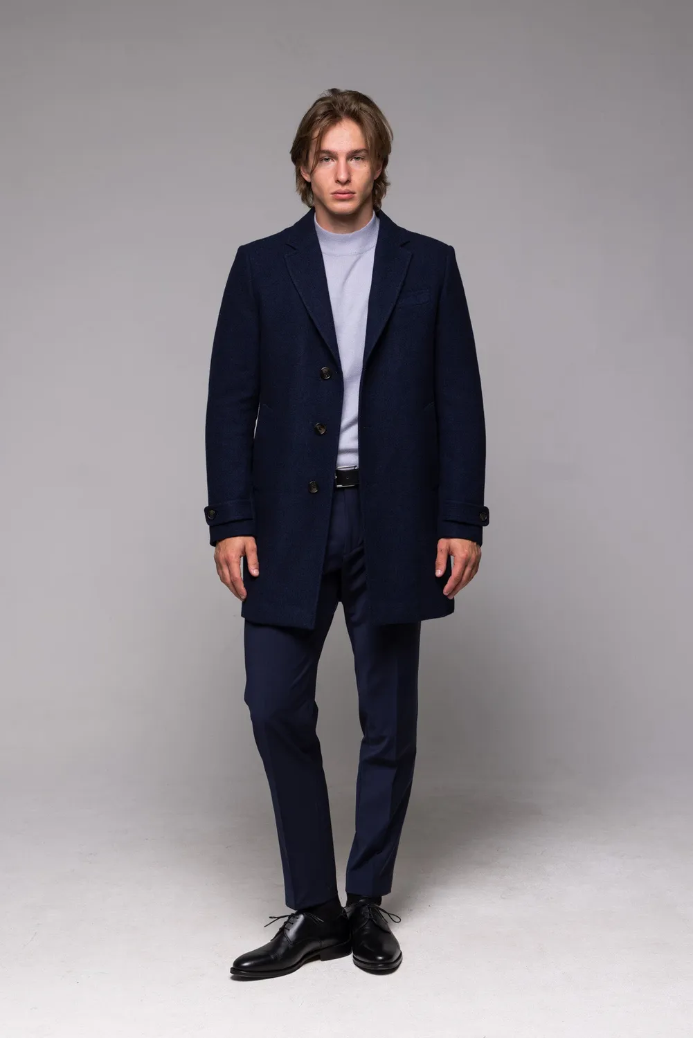 Alain Delon cappotto lana blu slim fit con cappuccio