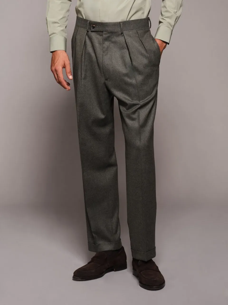 Caruso Norma Pantalone Flanella Lana Verde 48