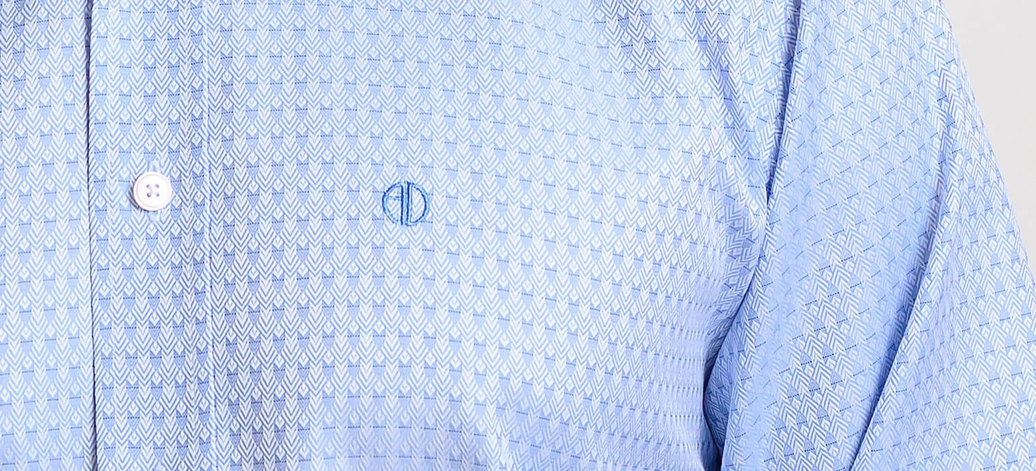 Alain Delon Slim Fit camicia blu fantasia tono su tono cotone