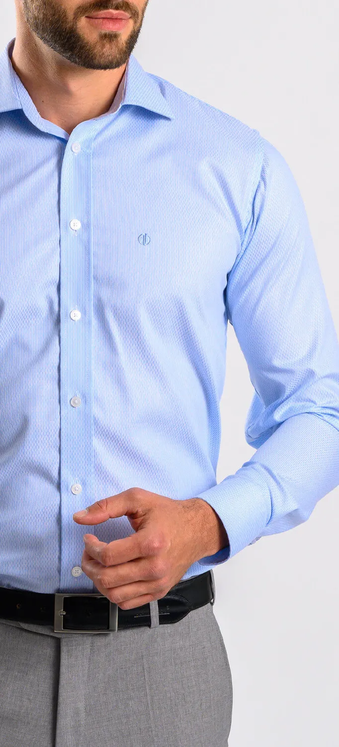 Alain Delon Slim Fit camicia azzurra micro-fantasia cotone