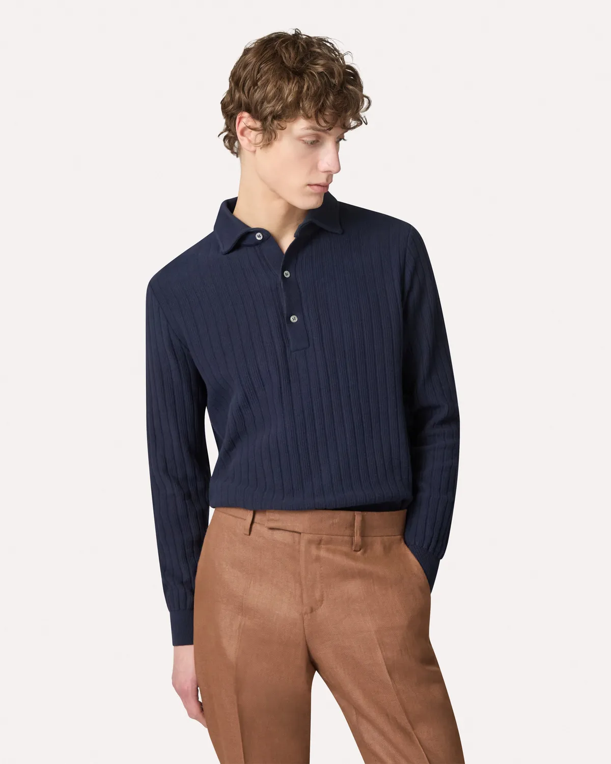 Lardini polo blu manica lunga maglia cotone piquet