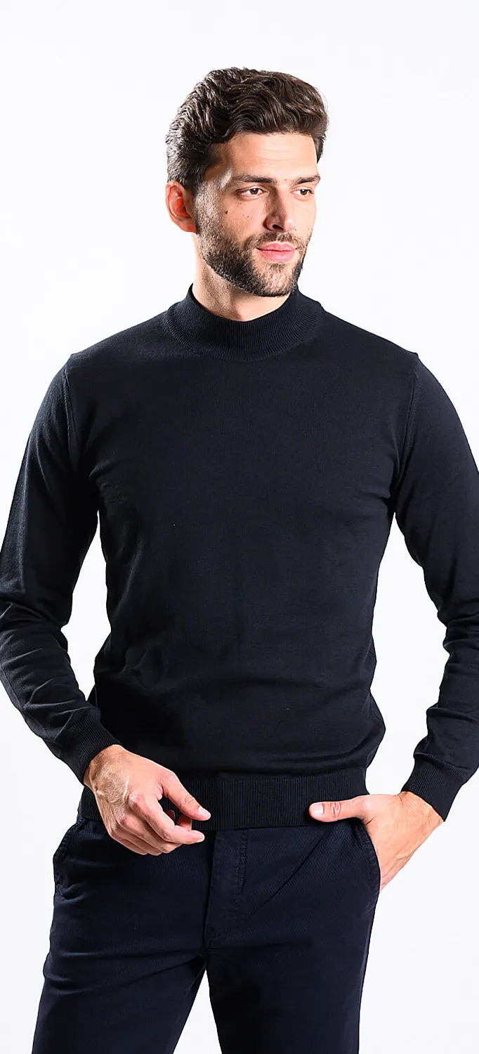 Alain Delon Dolcevita nero cotone collo basso maglia