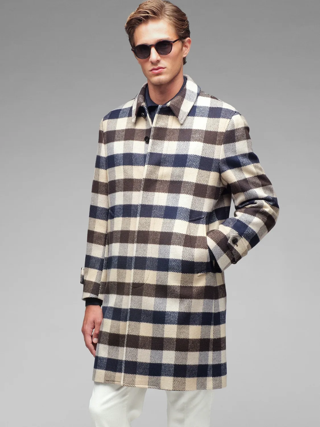 Paoloni Cappotto check marrone misto lana scomparsa